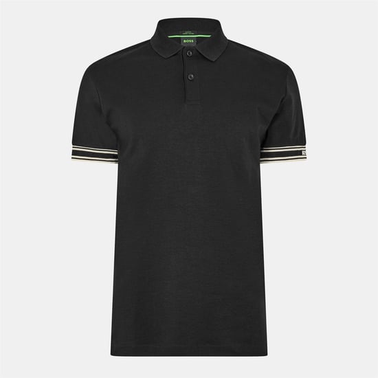 Boss Heren Polo Gestreept Slim met manchet (Zwart) - Image 1
