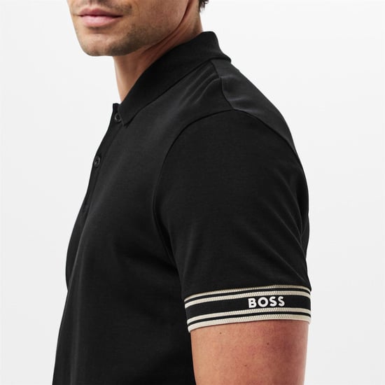 Boss Heren Polo Gestreept Slim met manchet (Zwart) - Image 5