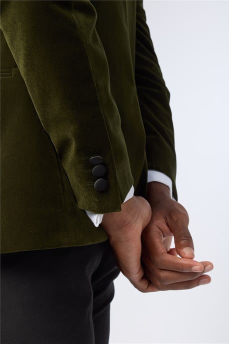 Olive Green Velvet Slim Fit Jacket - Image 5