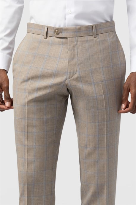 Flat Fronted Tailored Suit Trousers in Stone - Image 2