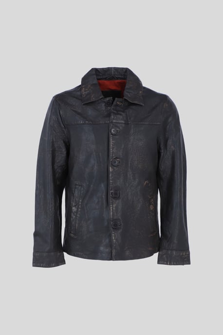 'Class' Real Leather Regular Fit Coat with Button Closure - Image 1