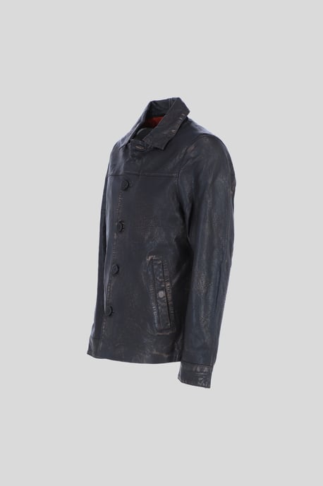 'Class' Real Leather Regular Fit Coat with Button Closure - Image 2