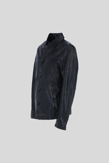 'Class' Real Leather Regular Fit Coat with Button Closure - Image 2