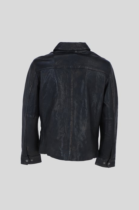 'Class' Real Leather Regular Fit Coat with Button Closure - Image 3