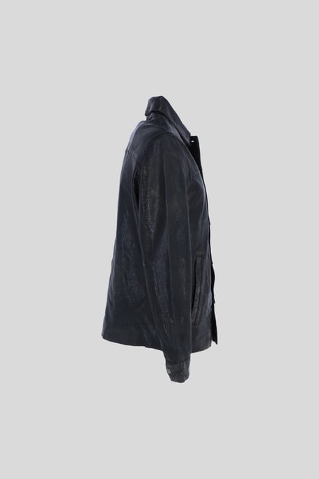 'Class' Real Leather Regular Fit Coat with Button Closure - Image 4