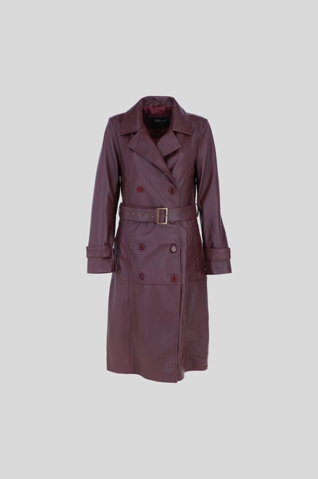 Real Leather Double Breasted Trench Coat with Waist Belt - Image 1
