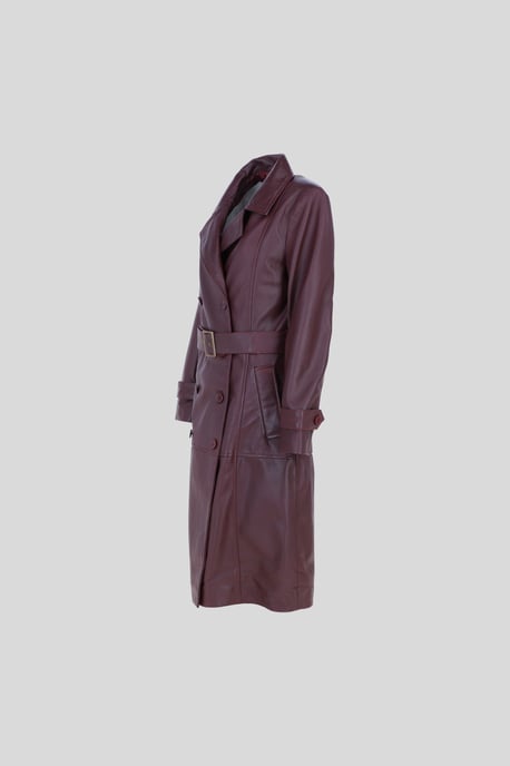 Real Leather Double Breasted Trench Coat with Waist Belt - Image 2