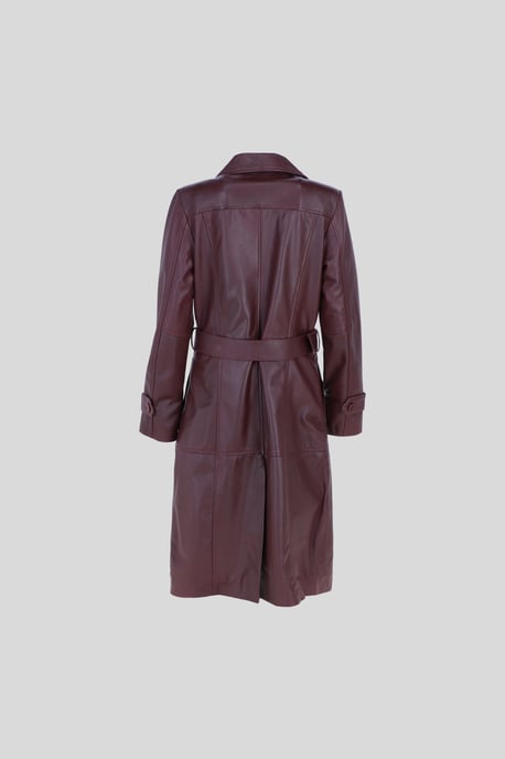 Real Leather Double Breasted Trench Coat with Waist Belt - Image 3