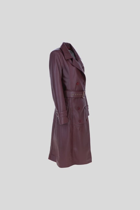 Real Leather Double Breasted Trench Coat with Waist Belt - Image 4