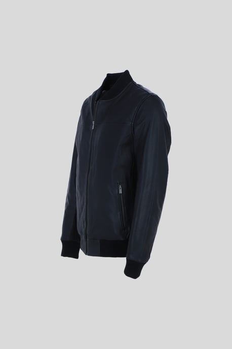Genuine Leather Bomber Jacket with Ribbed Trim - Image 2