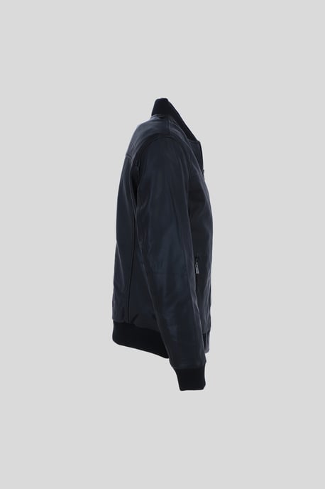 Genuine Leather Bomber Jacket with Ribbed Trim - Image 4