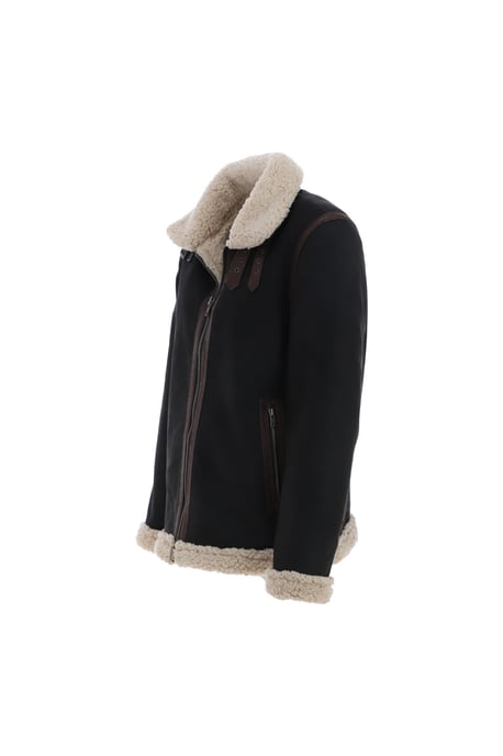 'Snew' Real Leather Loose Fit Jacket With Faux Fur Lining & Collar - Image 3