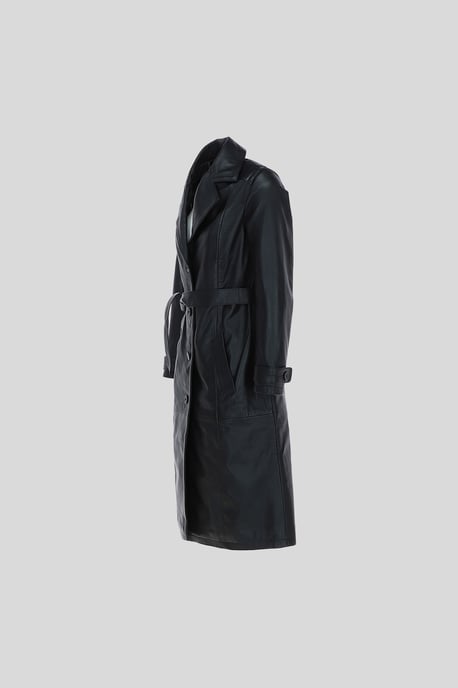 Elegant Longline Genuine Leather Trench Coat with Waist Tie - Image 2