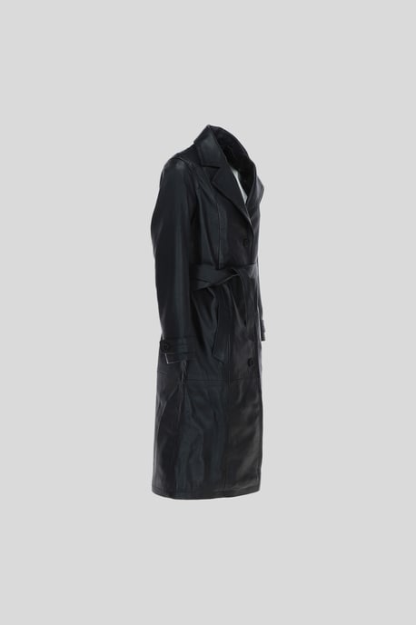 Elegant Longline Genuine Leather Trench Coat with Waist Tie - Image 4