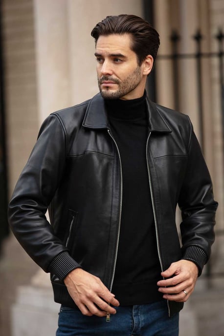 'Lorenzo' Classic Real Leather Bomber Jacket - Image 1