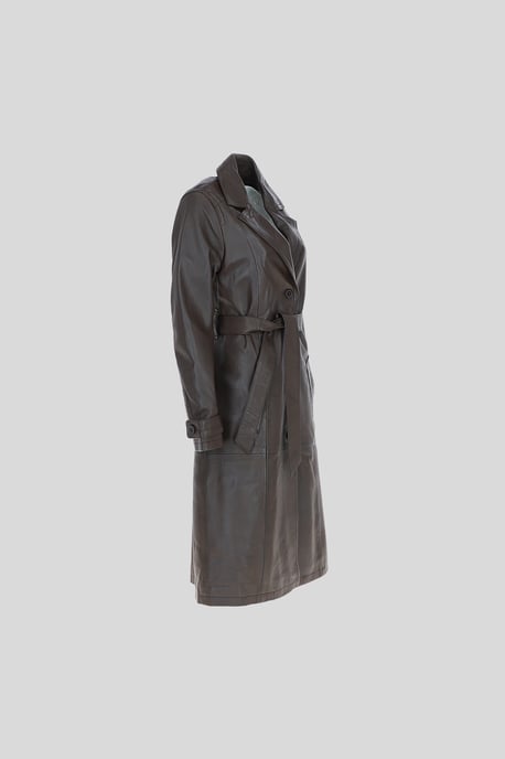 Elegant Longline Genuine Leather Trench Coat with Waist Tie - Image 4