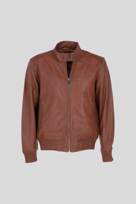 Real Light Weight Leather Regular Fit Bomber Jacket - Image 1