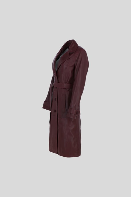 Elegant Longline Genuine Leather Trench Coat with Waist Tie - Image 2