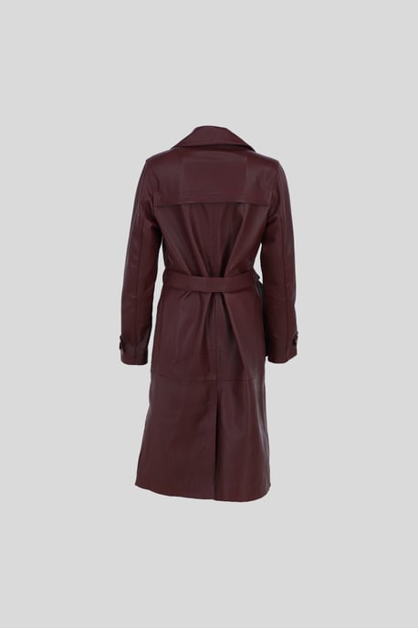 Elegant Longline Genuine Leather Trench Coat with Waist Tie - Image 3