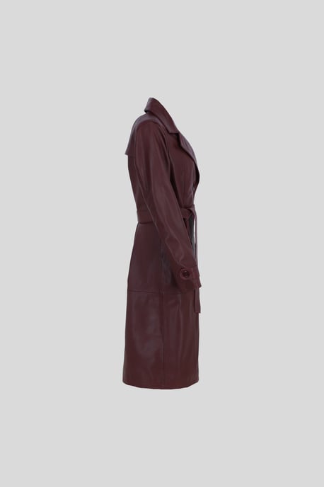 Elegant Longline Genuine Leather Trench Coat with Waist Tie - Image 4