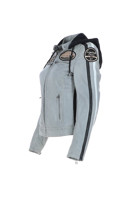 Real Leather Biker Jacket with Detachable Hood - Image 2