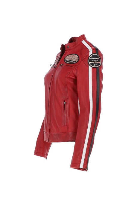 'Corsa' Real Leather Vintage Wash Racing Patch Details Jacket - Image 2