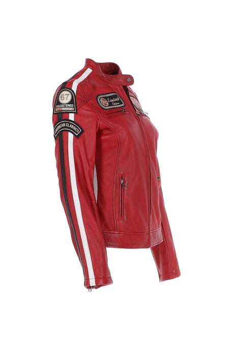 'Corsa' Real Leather Vintage Wash Racing Patch Details Jacket - Image 4