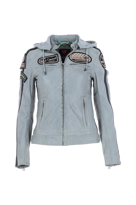Real Leather Biker Jacket with Detachable Hood - Image 1