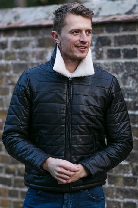 'Piuma Alpina' Real Leather Puffer Jacket With Faux Fur Collar - Image 1