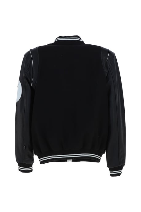 '7' Wool and Real Leather Varsity Jacket with Striped Collar - Image 4