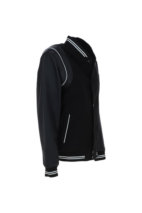 '7' Wool and Real Leather Varsity Jacket with Striped Collar - Image 5