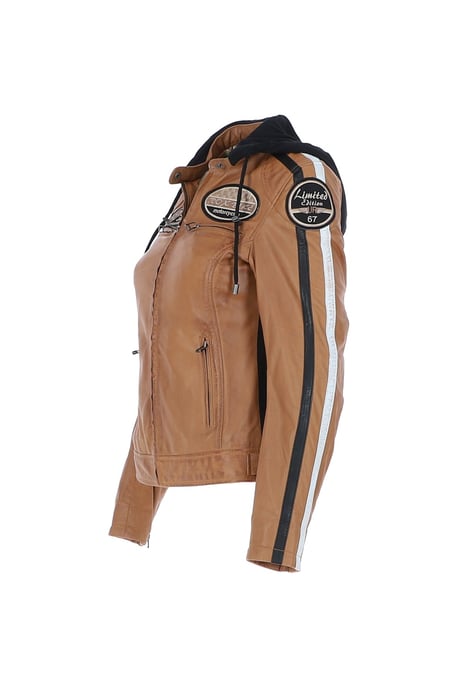 Real Leather Biker Jacket with Detachable Hood - Image 2