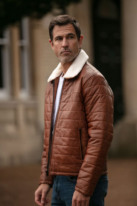 'Piuma Alpina' Real Leather Puffer Jacket With Faux Fur Collar - Image 1