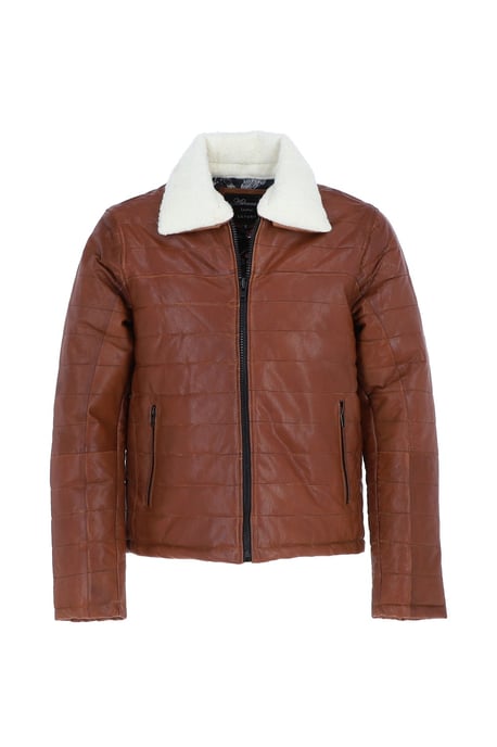 'Piuma Alpina' Real Leather Puffer Jacket With Faux Fur Collar - Image 2