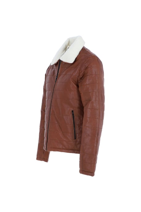 'Piuma Alpina' Real Leather Puffer Jacket With Faux Fur Collar - Image 3