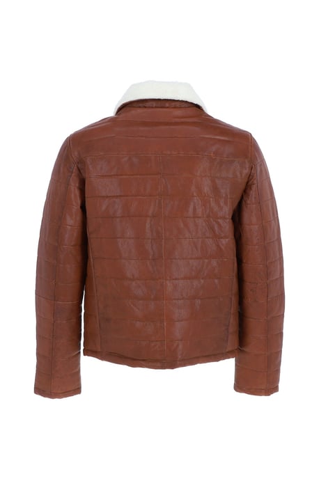 'Piuma Alpina' Real Leather Puffer Jacket With Faux Fur Collar - Image 4