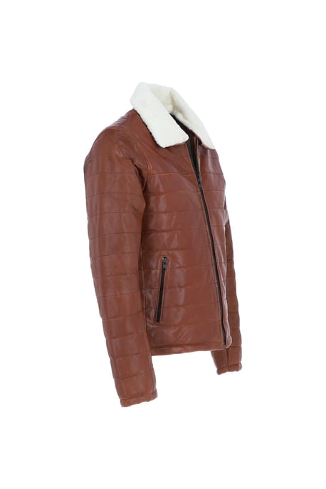 'Piuma Alpina' Real Leather Puffer Jacket With Faux Fur Collar - Image 5