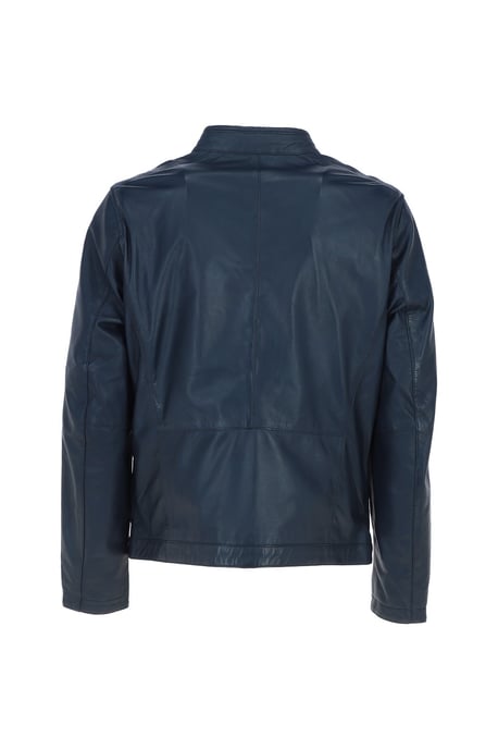 'Lambert' Real Leather Racing Stripe Details Biker Jacket - Image 4