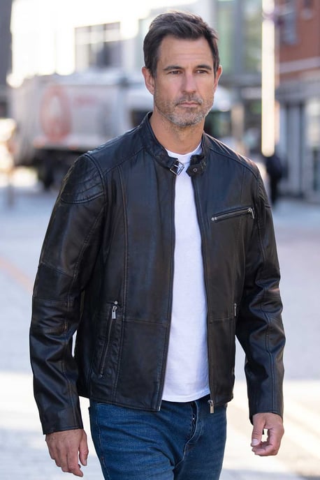 'Largo' Real Leather Zip-Up Biker Jacket - Image 1