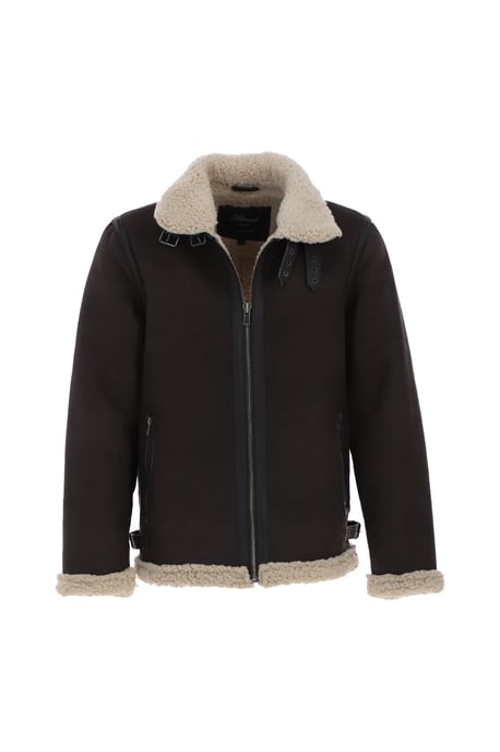 'Snew' Real Leather Loose Fit Jacket With Faux Fur Lining & Collar - Image 2