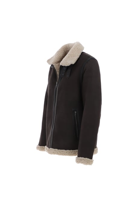 'Snew' Real Leather Loose Fit Jacket With Faux Fur Lining & Collar - Image 3