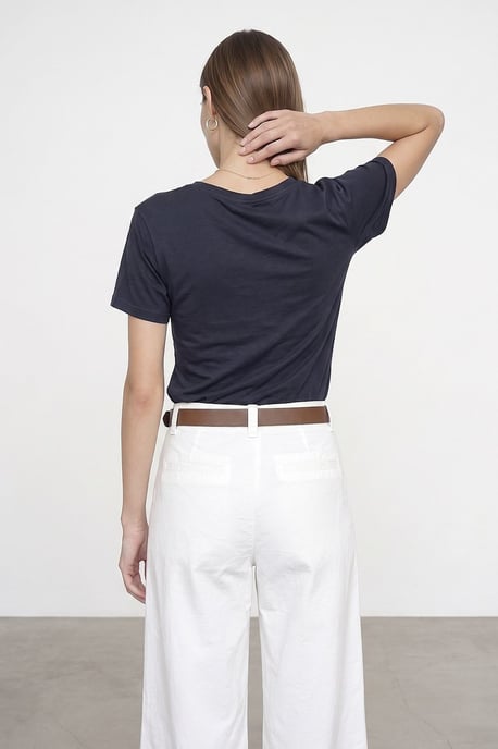 Katoenen Tencel V-hals Korte Mouwen Blouse - Image 2