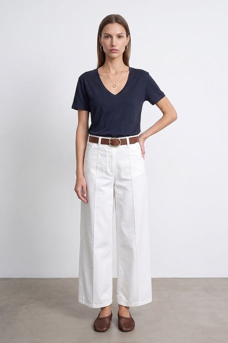 Katoenen Tencel V-hals Korte Mouwen Blouse - Image 4