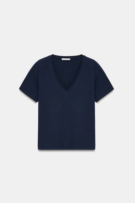 Katoenen Tencel V-hals Korte Mouwen Blouse - Image 5