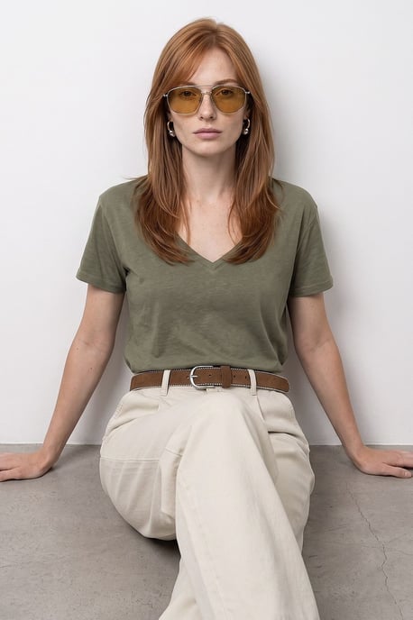 Katoenen Tencel V-hals Korte Mouwen Blouse - Image 3