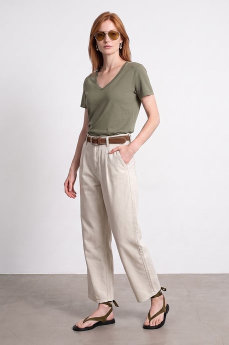 Katoenen Tencel V-hals Korte Mouwen Blouse - Image 4