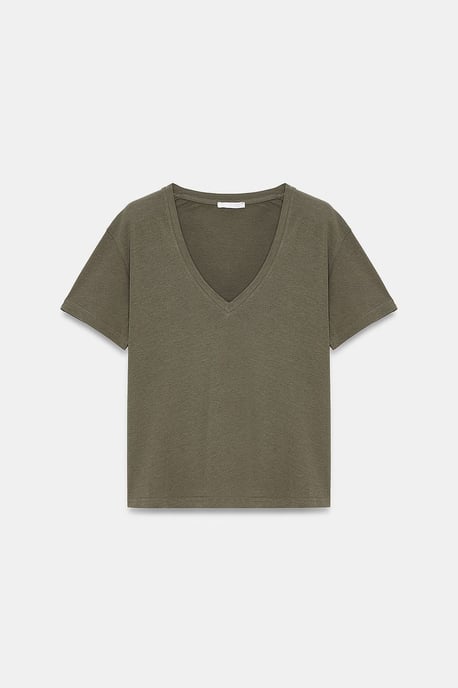 Katoenen Tencel V-hals Korte Mouwen Blouse - Image 5