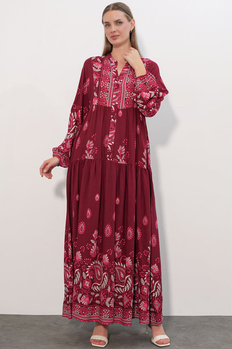 Patterned V-Neck Maxi Dress - Image 3