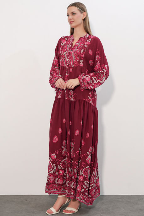 Patterned V-Neck Maxi Dress - Image 4