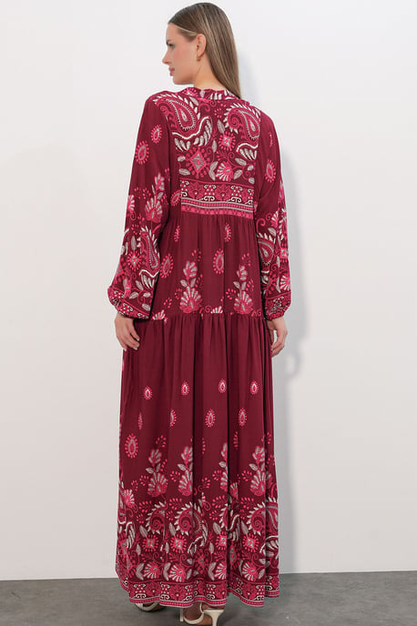 Patterned V-Neck Maxi Dress - Image 6